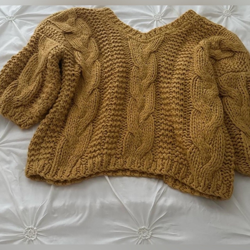 POL Chunky Knit Cable Sweater - Mustard